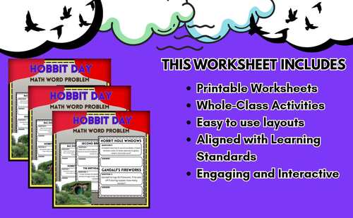 Hobbit Day Math Word Problems|40 Printable Activities with Answer Key Grades 3-8