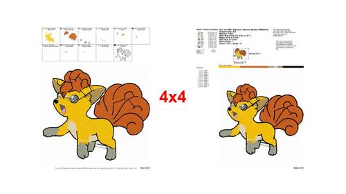 Happy Vulpix six-tailed fox Pokémon character embroidery designs ...