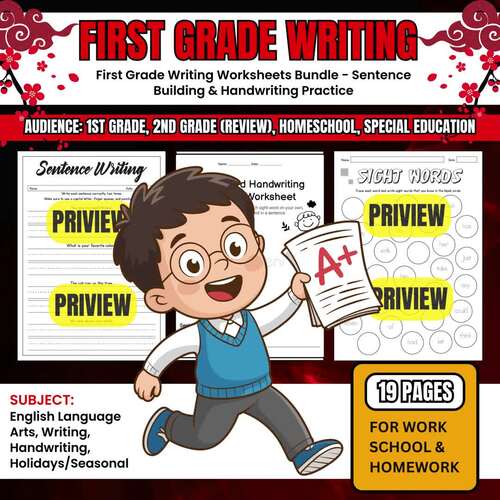 First Grade Writing Worksheets - Sentence Building & Handwriting Practice