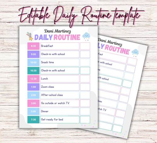 Editable Kid Daily Schedule Template | Canva Editable Routine | Instant Download