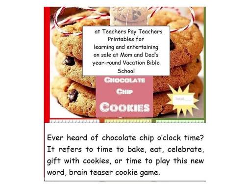 Chocolate Chip Cookies Word, Brain Teaser Game | TPT