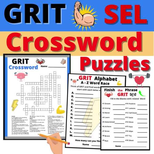 Grit Crossword Puzzle SEL Vocabulary Growth Mindset Activities No Prep