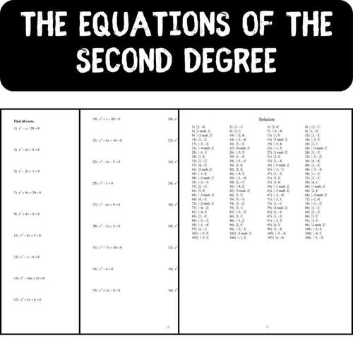 The equations of the second Degree Math Worksheets Algebra | TPT