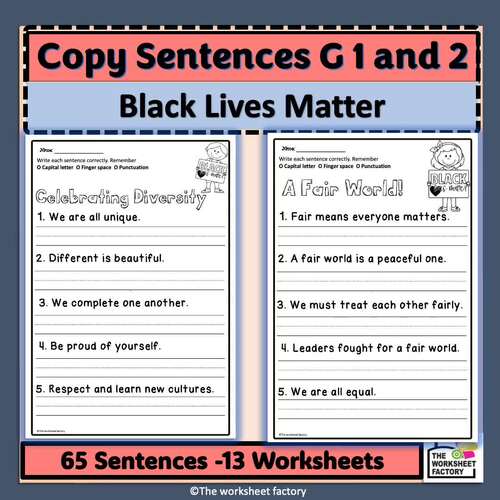 Black Lives Matter Copy Sentences Handwriting G 1-2 by The worksheet ...