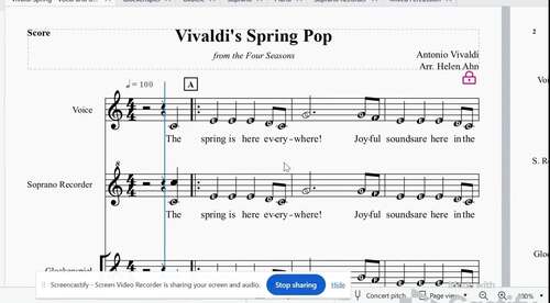 Vivaldi's Spring With Lyrics for Vocals, Recorders, and Orff Ensemble