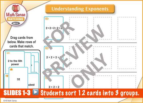 Understanding Exponents DIGITAL MATCHING: 15 PPT / Google Slides 6E11