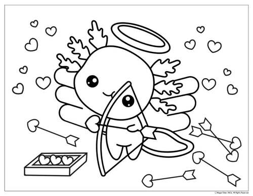Axolotl Valentine Coloring Pages by LiveWellWithMegan TPT