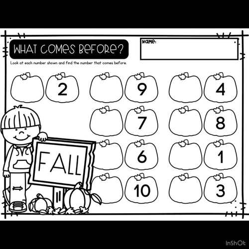 Before and After Numbers within 10 Worksheets—Fall Theme | TPT