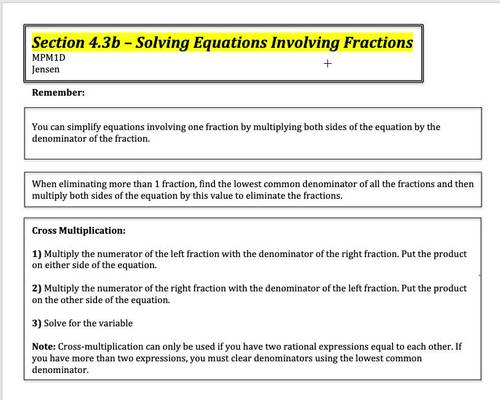 Solve Equations Involving Fractions Part 2 by Grasp Mathematics | TPT