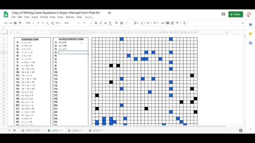 Writing Equations In Slope Intercept Form Pixel Art Made For