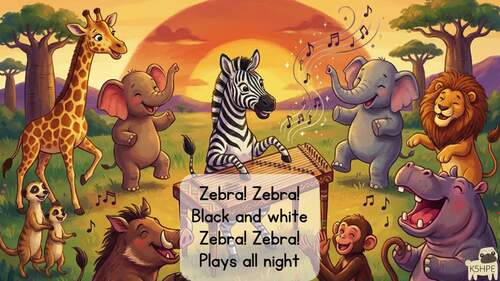Preview of Music: Zebra Plays The Zither Song Classroom Songs Reading Lyrics Sing-along