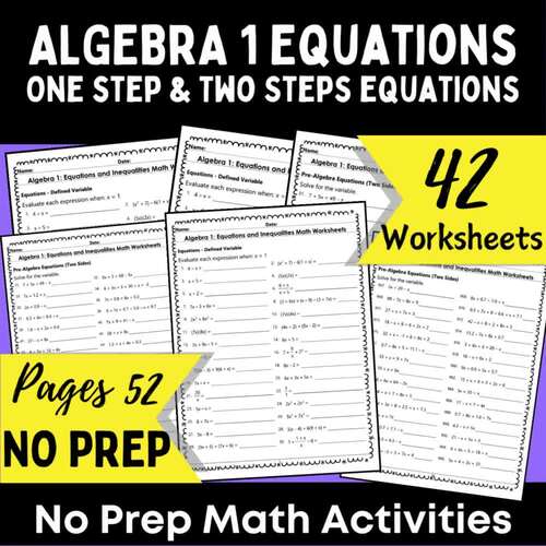 Algebra 1 Equations One Step and Two Steps Bundle 42 Worksheets Math ...