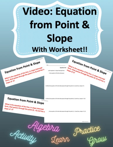 Preview of Video Lesson Equations given a Point and Slope (slope intercept form)