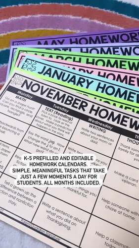 Editable Homework Calendars Kindergarten
