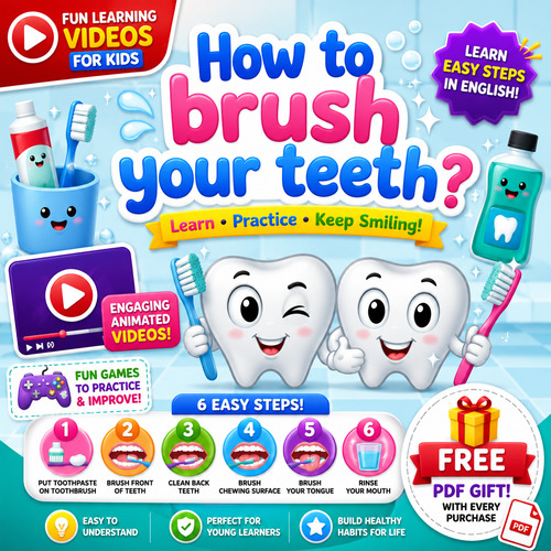 Preview of How to Brush Your Teeth? | Fun Learning Videos for Kids + FREE PDF Gift!