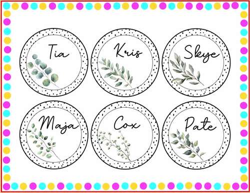 Spring Spotty Botanical Student Name Plates, Spotty Leaves Theme Nametags