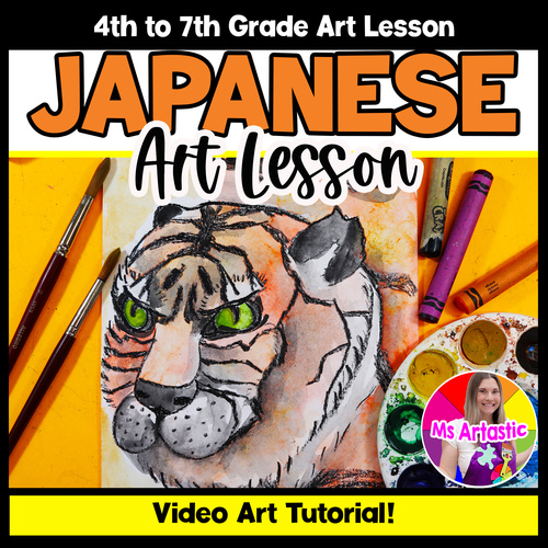 Preview of Japanese Tiger Art Lesson Watercolor Painting Tutorial Art History Art Activity