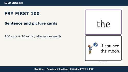Fry First 100 Sight Word Sentence & Picture Cards | Editable Reading ...