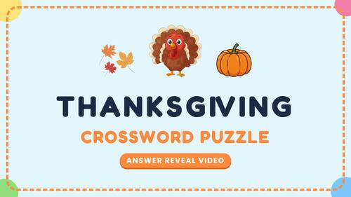 Thanksgiving Crossword Puzzle with Answer Reveal Video | Smartboard No Prep