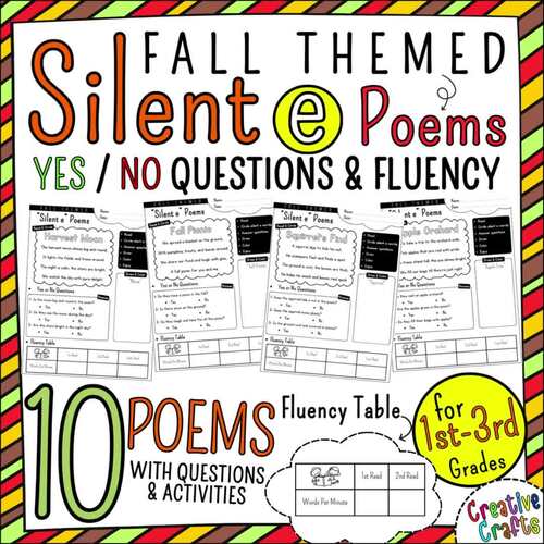 No Prep Fall Silent e Poems Reading Comprehension & Fluency Yes or No ...