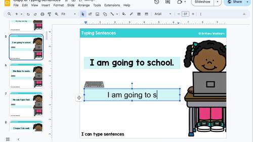 Typing Sentences Keyboarding Practice Activity in Google Slides