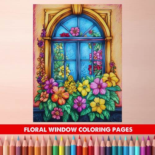 50 Floral Window Coloring Pages - Kids & Adults Holiday Activity by ...