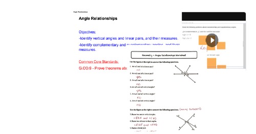 Preview of Angle relationships VIDEO lesson with all supporting materials.
