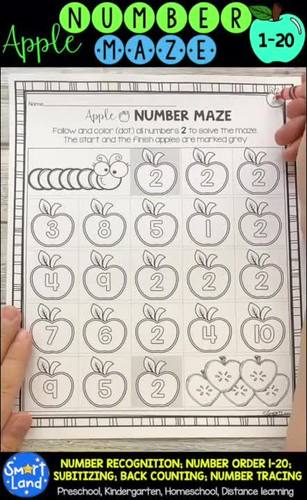 numbers 1 20 practice apple maze distance learning by smart land