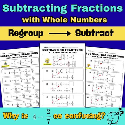 Subtracting Fractions with Same Denominators Worksheets | Grade 3 4 5 Math