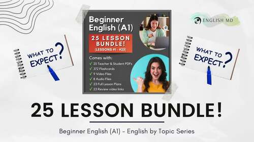 Beginner ESL/ELL Lesson Bundle for Teens & Adults | (25 lessons) (A1)