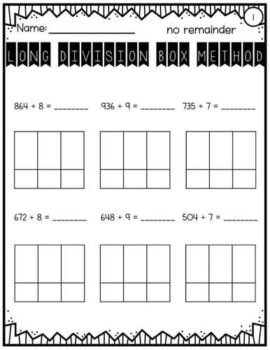 Long Division Box Method 3-Digit ÷ 1-Digit No Remainder Worksheets ...