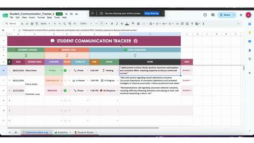 Digital Student Communication Tracker | Editable Google Sheets by Ammar ...