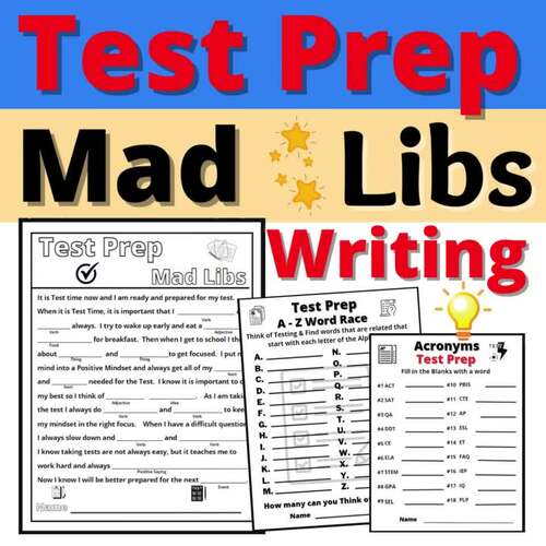 Test Prep Mad Libs Writing Prompts Preparation Motivation Testing Morning