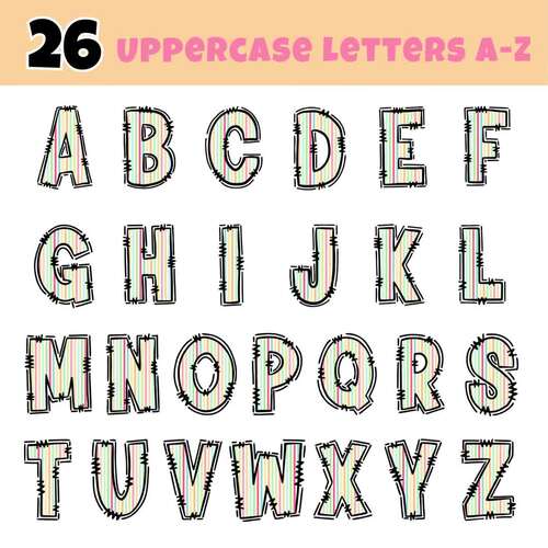 Pastel Stripes Alphabet and Numbers Clipart | Colorful Striped Letters PNG
