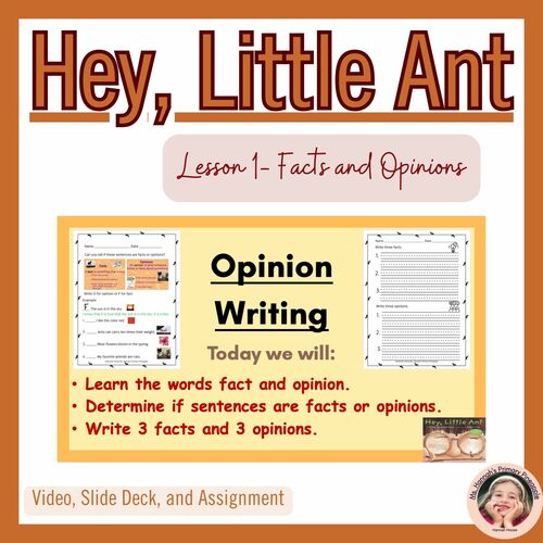 Preview of Opinion Writing Lesson 1- Facts and Opinions Assignment, Video, and Slide Deck