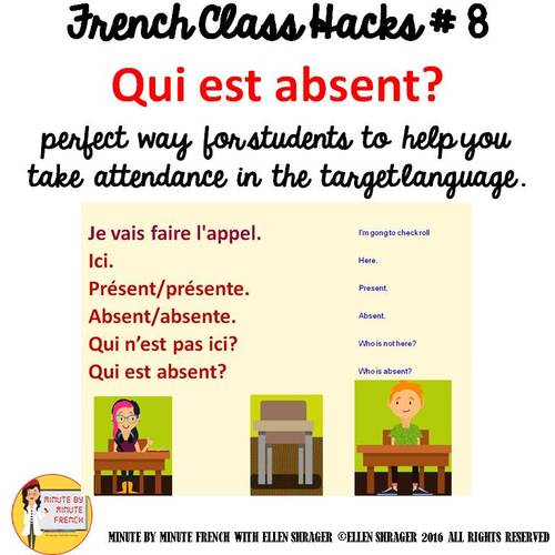 Preview of 8 French Class Transition Video "Who is Absent" for CI TCI TPRS _90%  TL