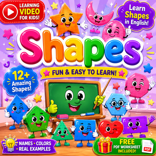 Preview of Shapes Learning Videos for Kids | Learn Shapes in English + FREE PDF!