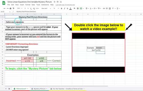 Solve Linear Equations Activity Mystery Pixel Picture Digital Google Slides