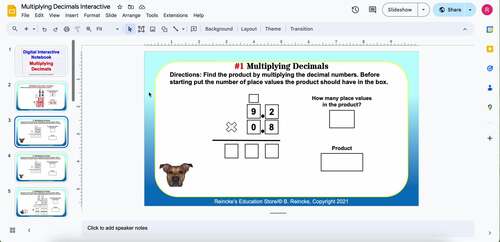 Multiplying Decimals Digital Activity (Google Slides) 5.3E, 5.NBT.7