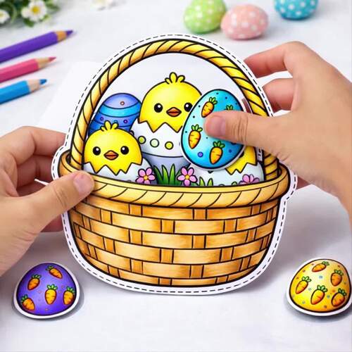 Easter Egg Basket Coloring Crafts, Easter Day & Spring DIY Craft Templates