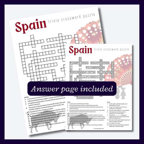 Spain crossword puzzle: Great research activity or party game TPT
