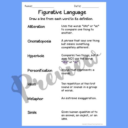 Figurative Language Assessments by Bilingual Teaching Made Easy TPT