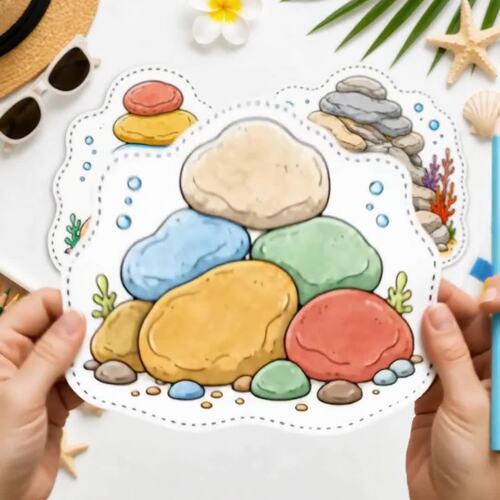 Seabed Rock Coloring Templates for Summer DIY Crafts, Bulletin Board Decor