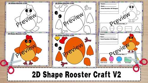 2D Shape Rooster Craft | Shapes Cut-and-Paste Math For Preschool ...