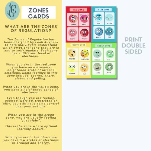 Zones of regulation flash cards, self regulation skills, coping