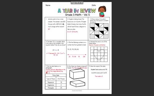 Grade 3 Year in Review Math Worksheets - EQAO Prep / Diagnostics