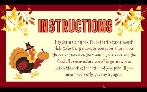 Thanksgiving Digital Math Game Multiplication Word Problems Crack the Code