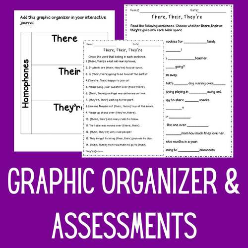 There, Their, They're Homophone Graphic Organizer & Assessment | TPT