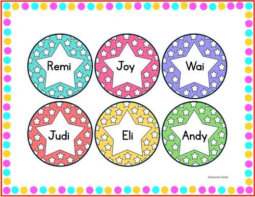 Printable Colorful Stars Student Name Labels, Star Nametags, Star ...