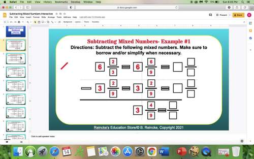 Subtracting Mixed Numbers Interactive (Google Slide for Digital Learning)